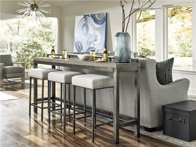 Rustic console outlet table with stools